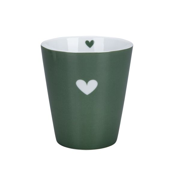 Tasse dunkelgrün/olive, Herz, Happy mug