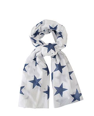 Schal, weiß mit blauen Sternen